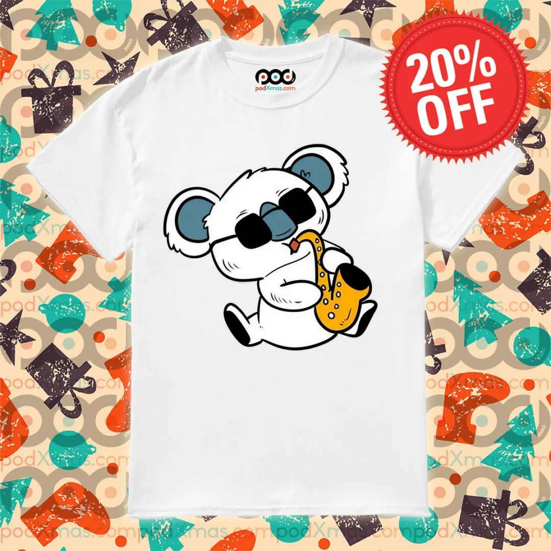 White Koala Cute Saxophone Shirt