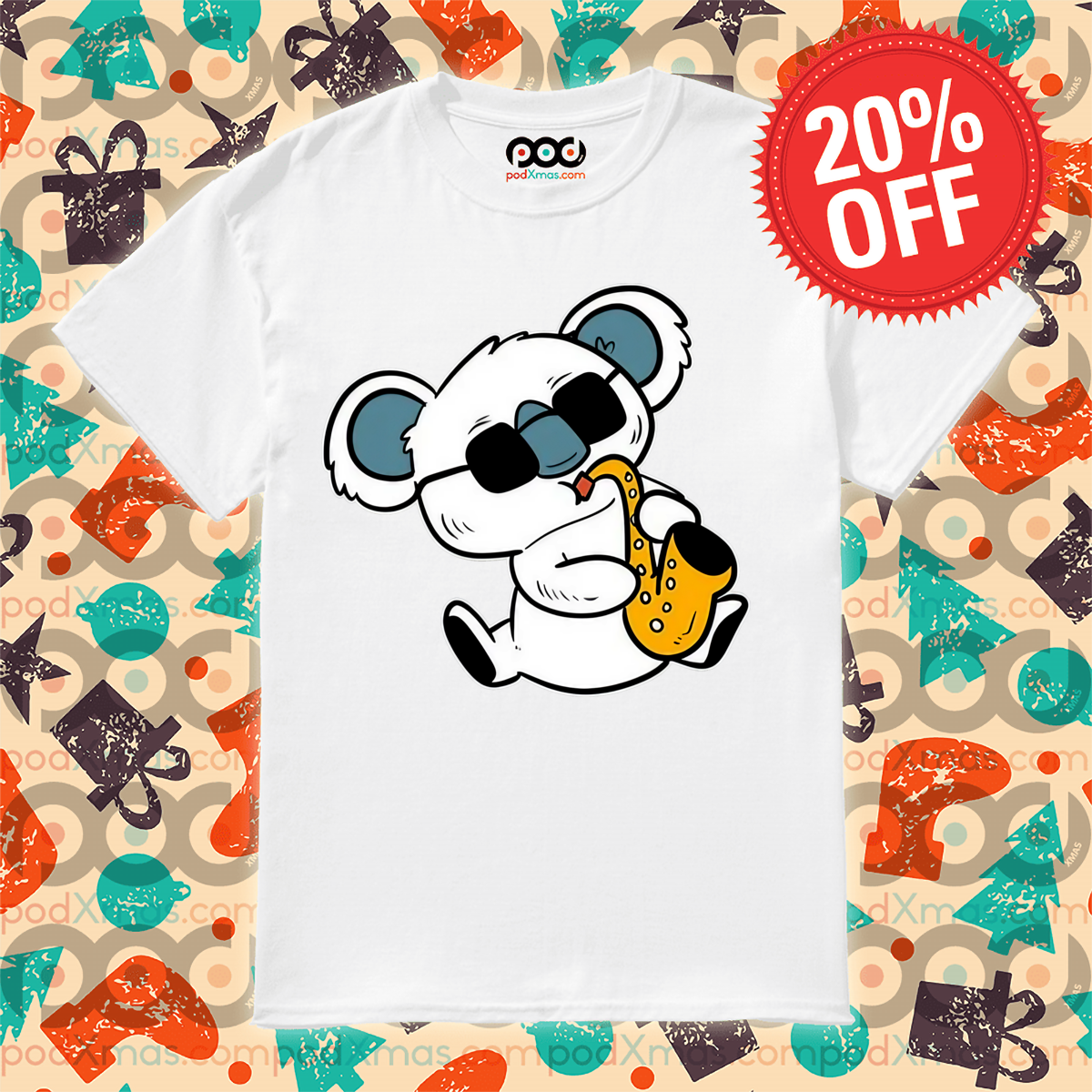White Koala Cute Saxophone Shirt