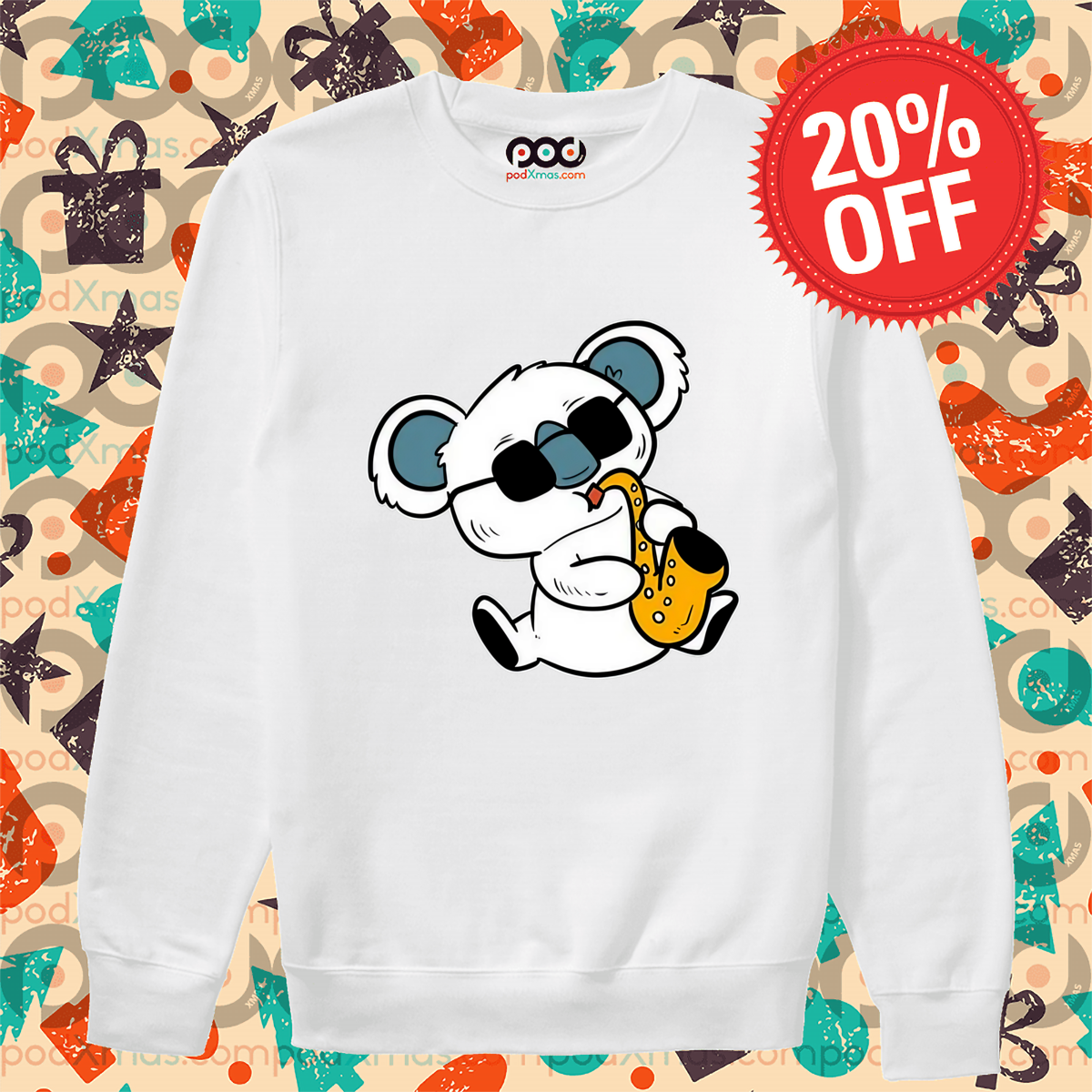 White Koala Cute Saxophone Shirt