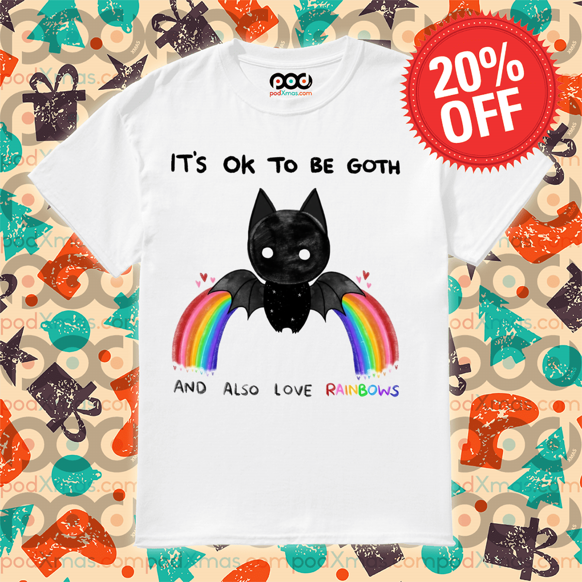 Bat It's Ok To Be Goth And Also Love Rainbows 2024 Shirt