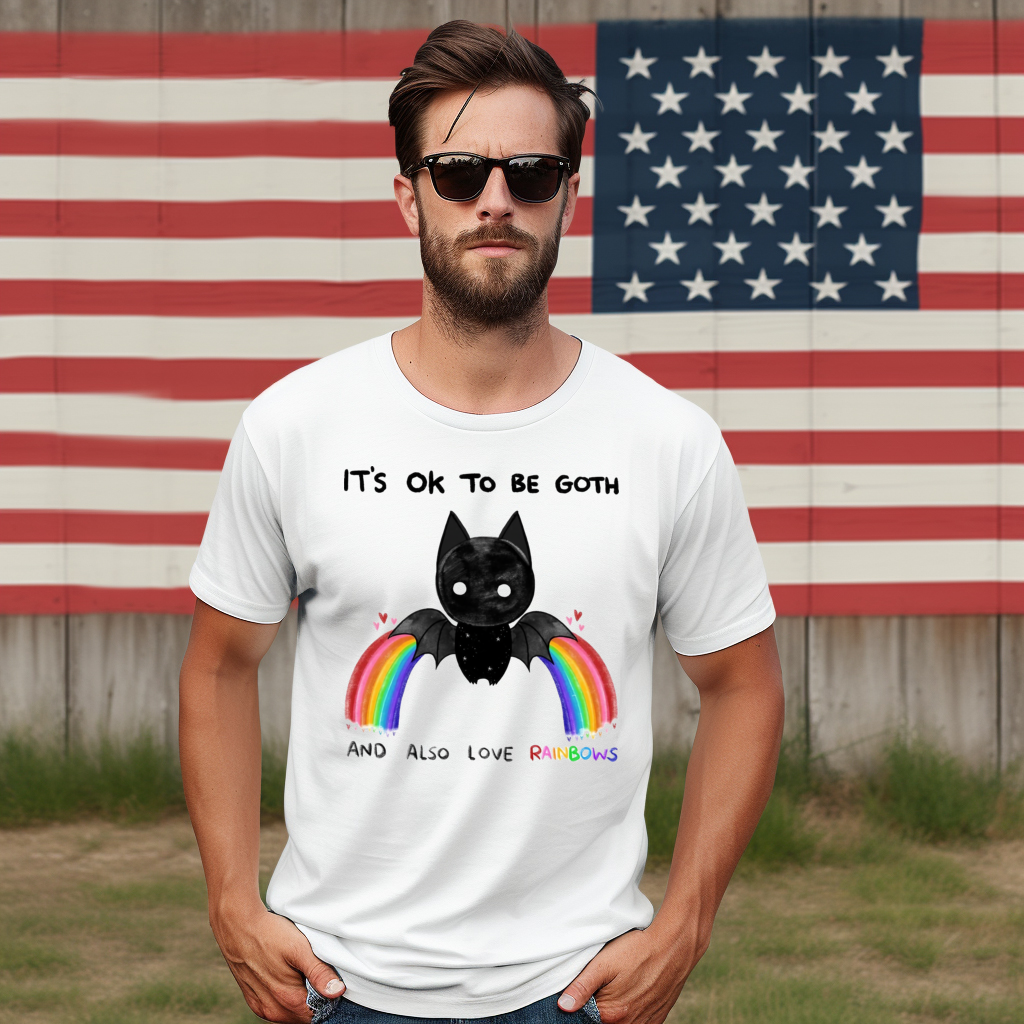 Bat It's Ok To Be Goth And Also Love Rainbows 2024 Shirt