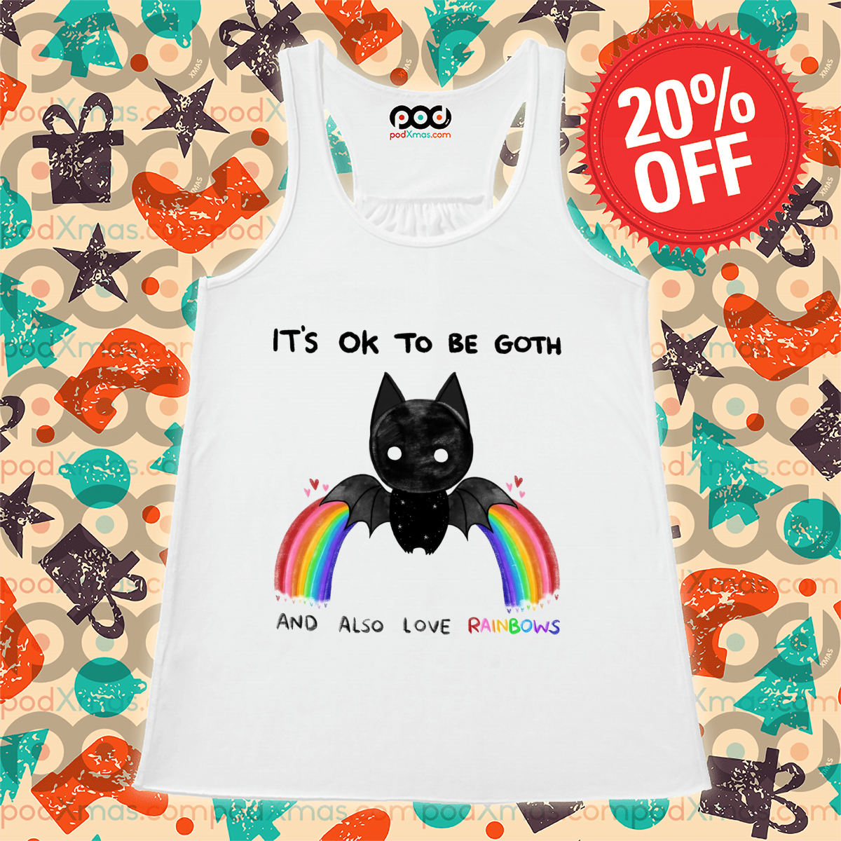 Bat It's Ok To Be Goth And Also Love Rainbows 2024 Shirt