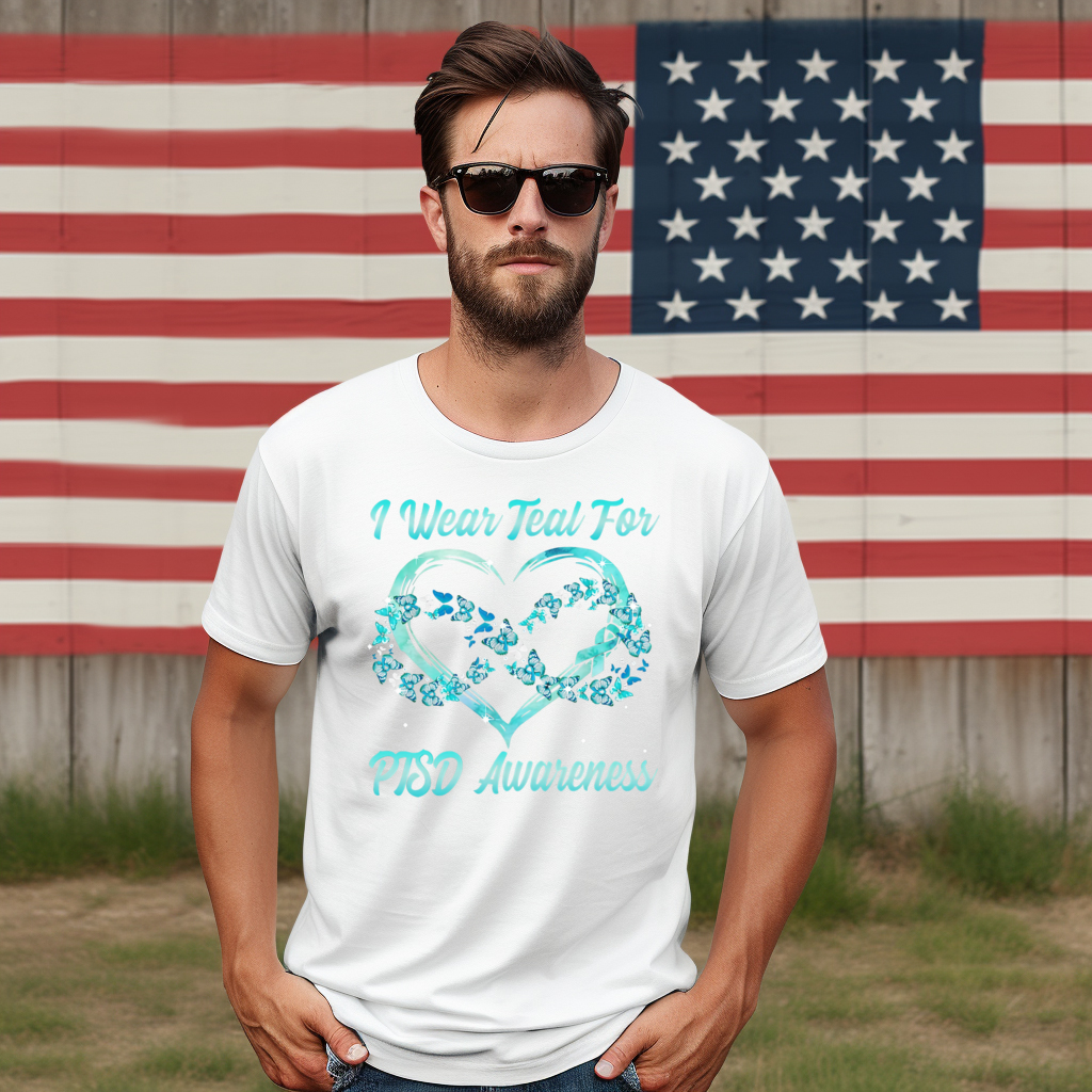 Heart Butterfly I Wear Teal For PTSD Awareness Shirt