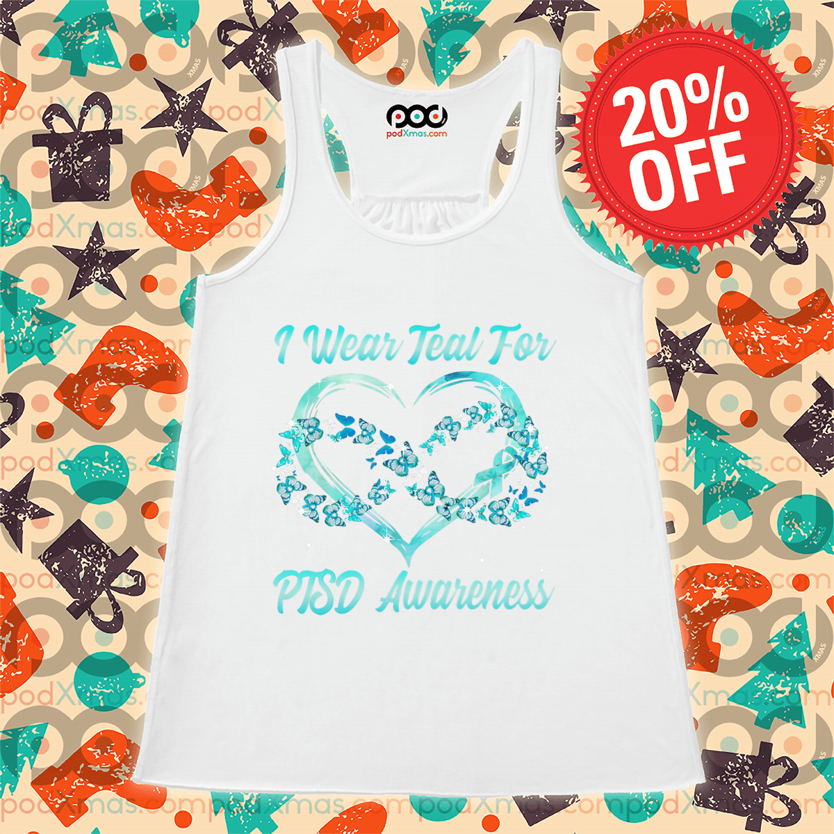 Heart Butterfly I Wear Teal For PTSD Awareness Shirt