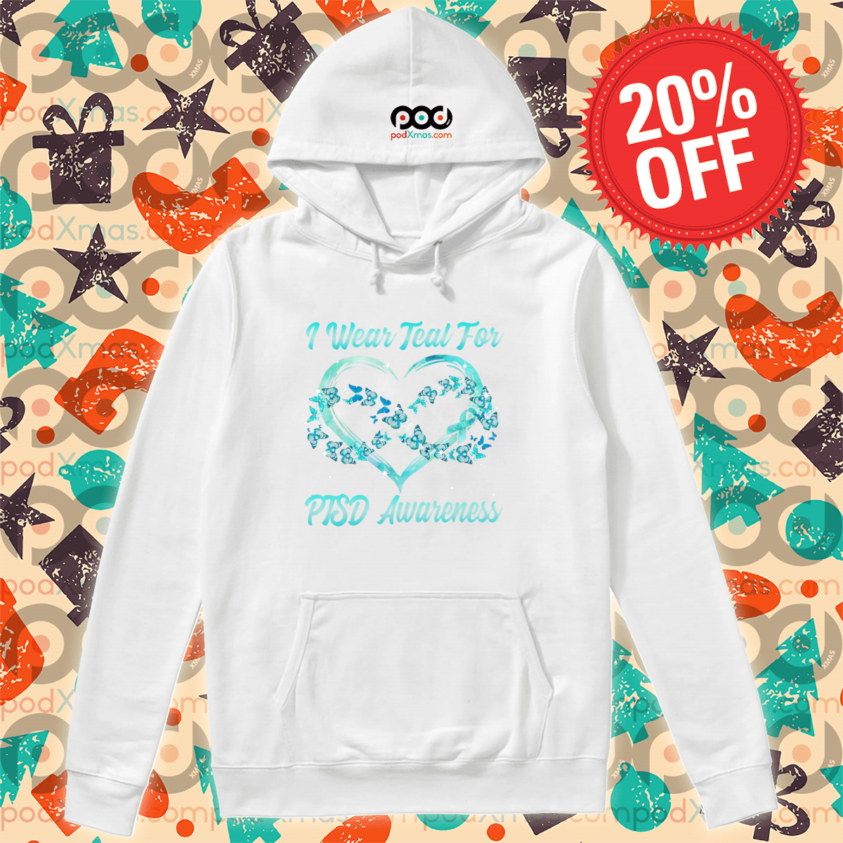 Heart Butterfly I Wear Teal For PTSD Awareness Shirt