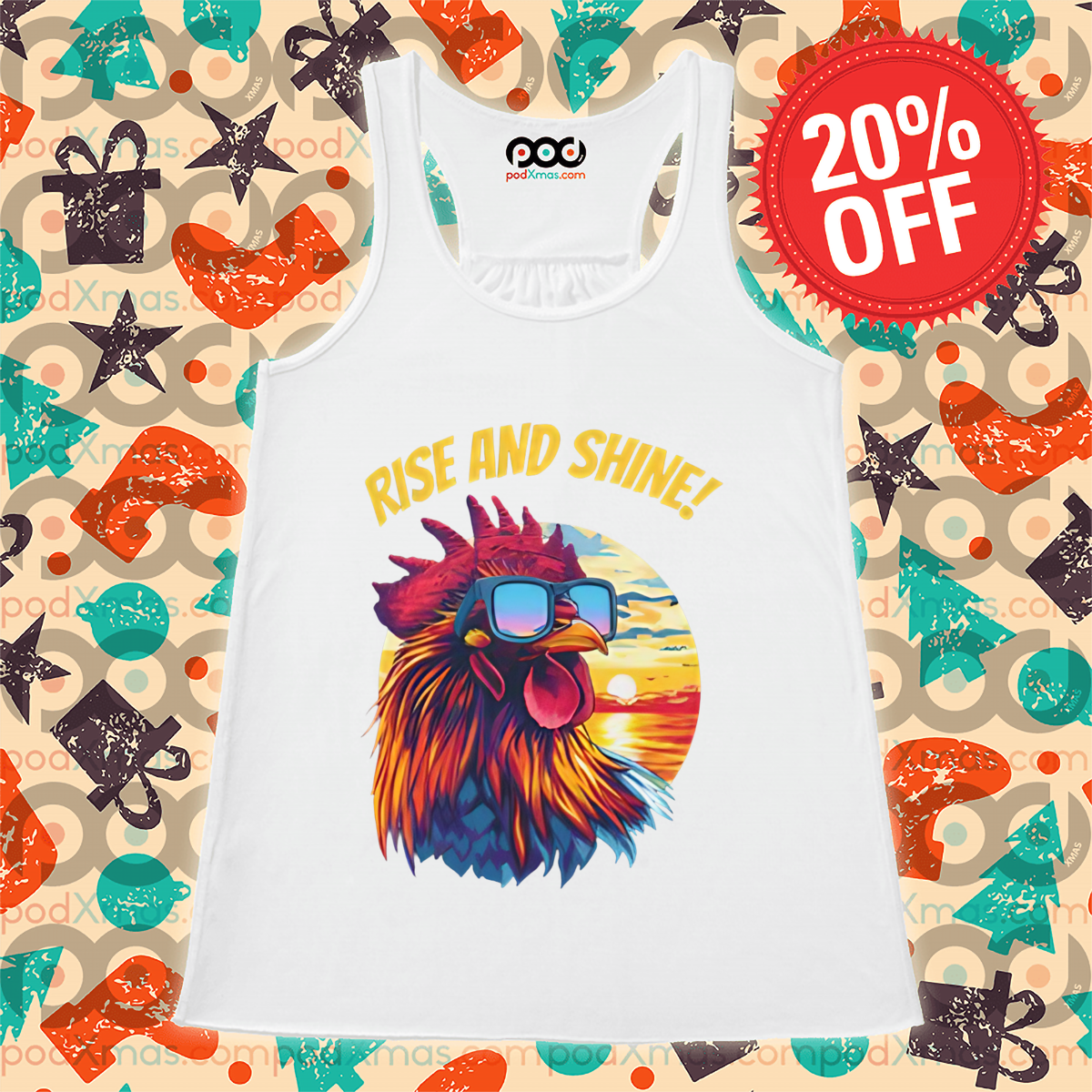 Rooster Glasses Rise And Shine Sunset Shirt