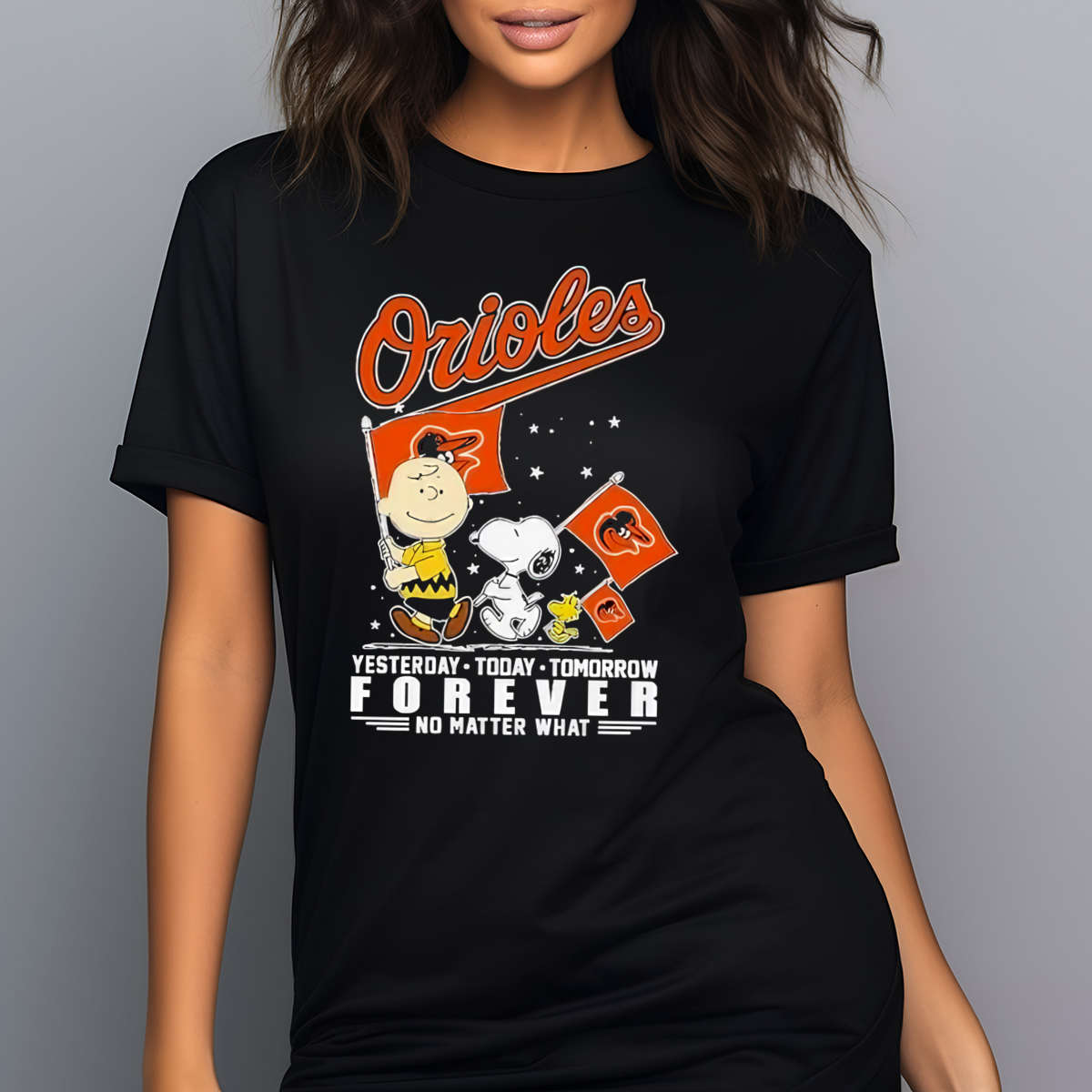 Peanut Snoopy Orioles Yesterday Today Tomorrow Forever No Matter What Shirt
