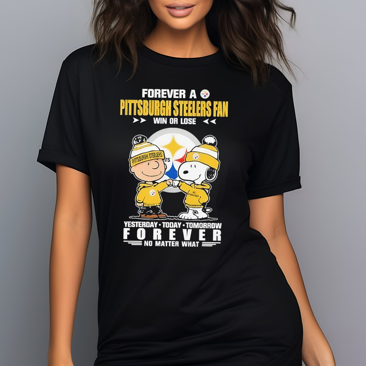 Snoopy Forever A Pittsburgh Steelers Fan Win Or Lose Yesterday Today Tomorrow Forever Shirt