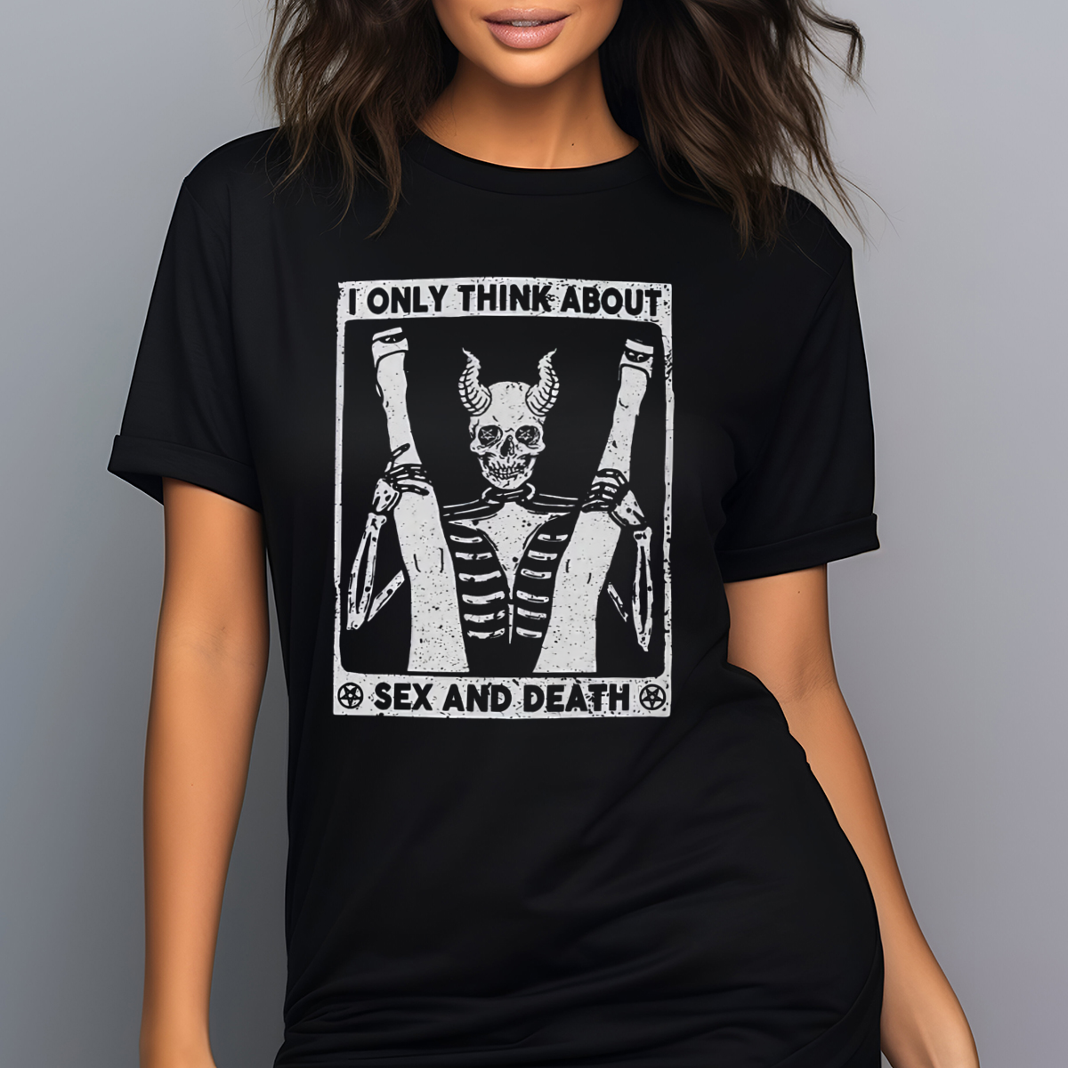 Skeleton I Only Think About Sex And Death Vintage Shirt