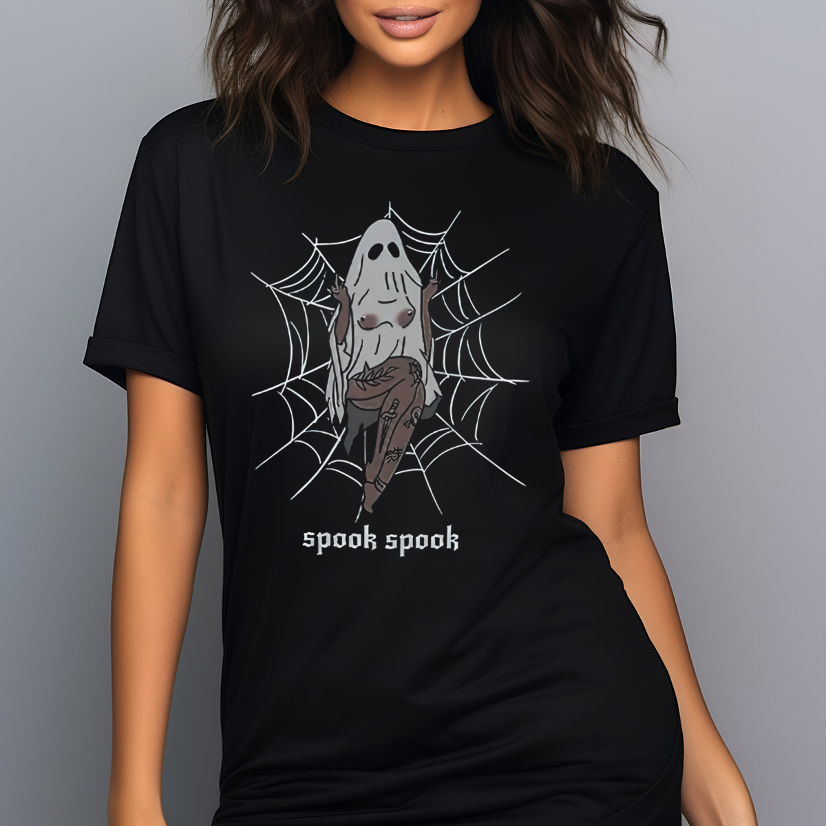 Boo Ghost Big Boobs Spook Spook Halloween Spider-Web Shirt