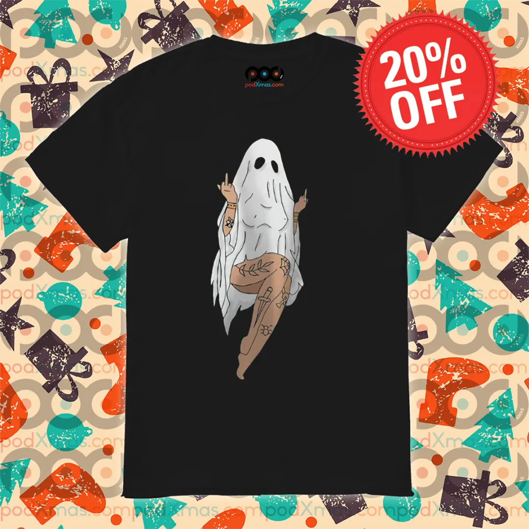 Ghost Girl Tattoo Big Boobs Halloween Middle Finger 2024 Shirt
