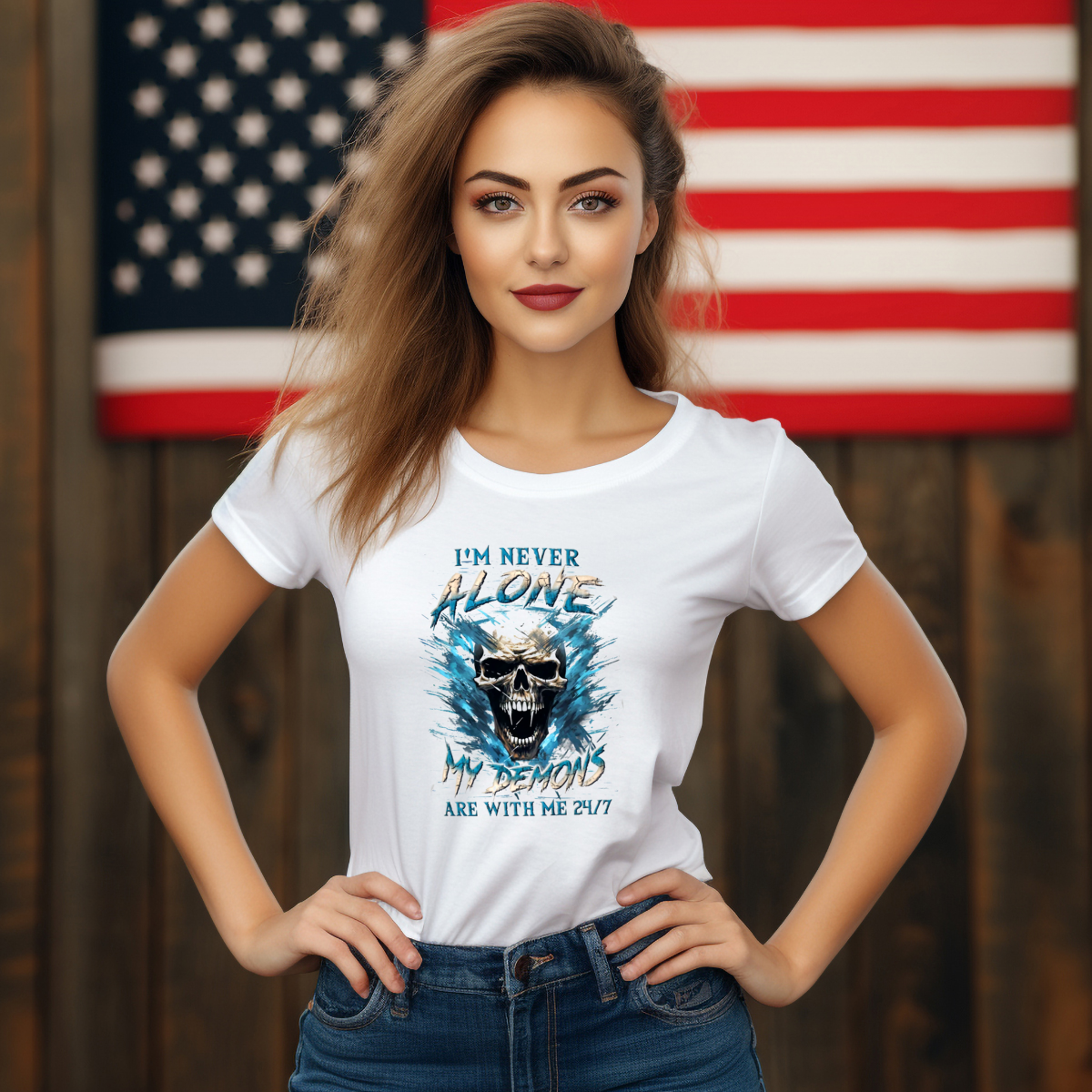Skull I'm Never Alone My Demons Are With Me 24 7 Shirt