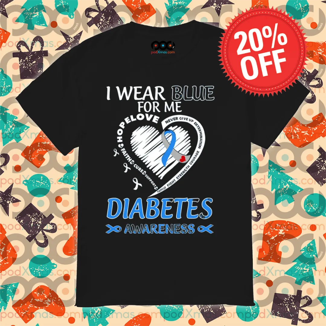 Heart I Wear Blue For Me Diabetes Awareness 2024 Shirt