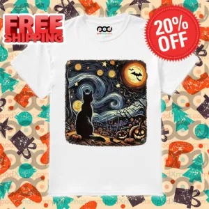 Halloween Van Gogh Starry Night Cat Pumpkins Print Halloween 2024 Shirt