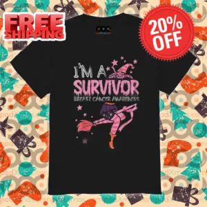 Witch Breast Cancer Awareness Witch Print Crew Neck Halloween 2024 Shirt