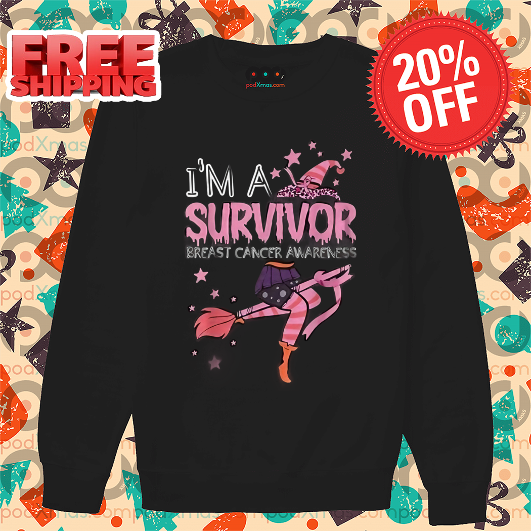 Witch Breast Cancer Awareness Witch Print Crew Neck Halloween 2024 Shirt