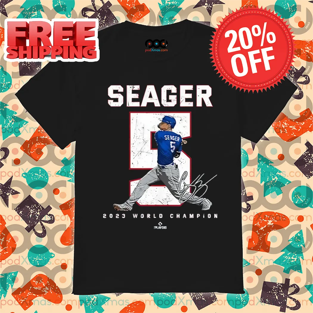 Evan Carter Seager 5 2023 World Champion Signature Texas Rangers Shirt