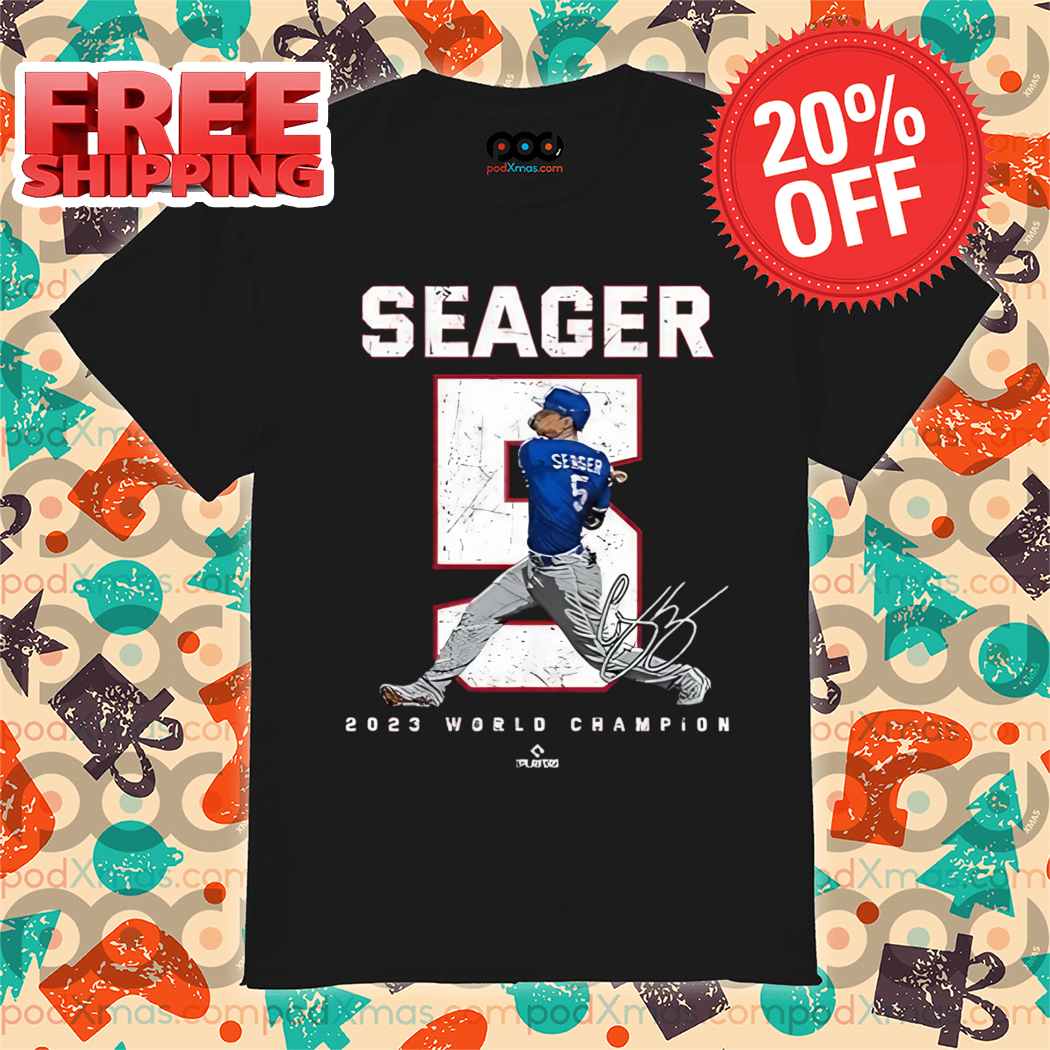Evan Carter Seager 5 2023 World Champion Signature Texas Rangers Shirt