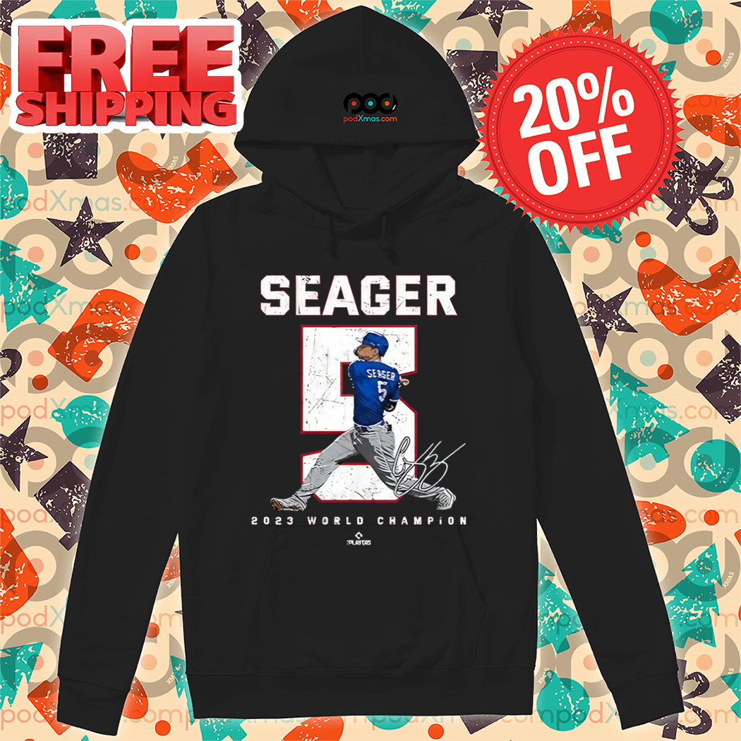 Evan Carter Seager 5 2023 World Champion Signature Texas Rangers Shirt