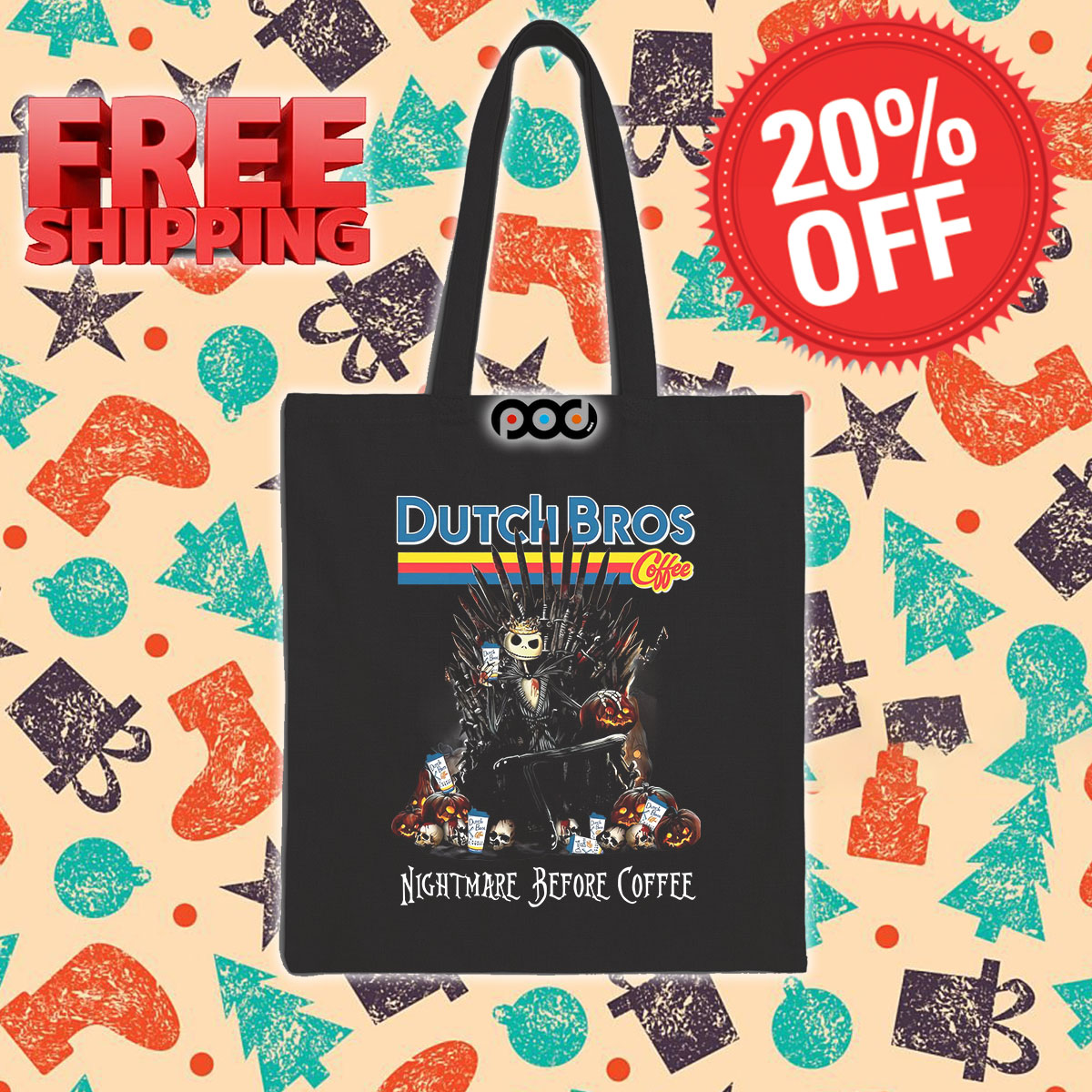 Jack Skellington Dutch Bros Coffee Nightmare Before Coffee Tote Bag