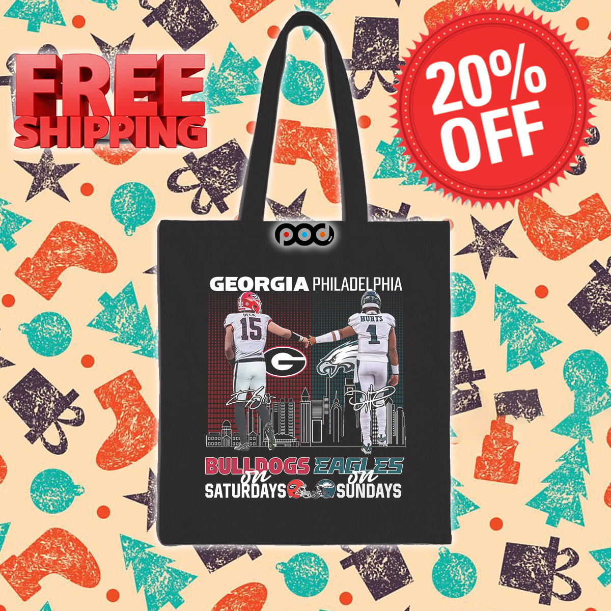 Georgia Bulldogs In Saturdays Philadelphia Eagles In Sundays Signature City Shirt 15 Georgia Bulldogs In Saturdays Philadelphia Eagles In Sundays Signature City Tote Bag