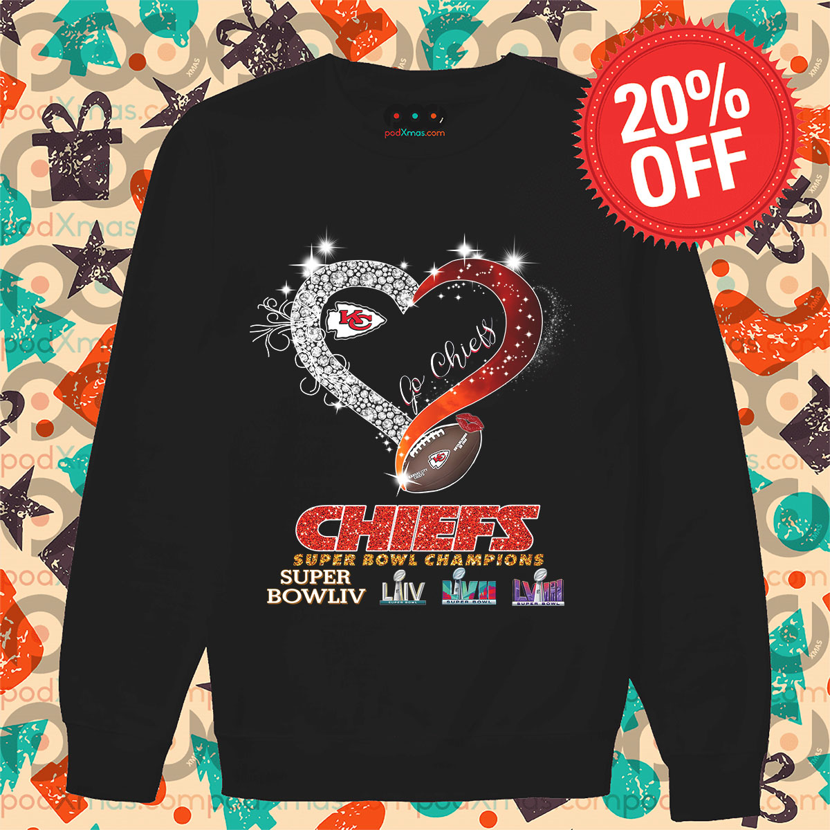 Heart Kansas City Chiefs Super Bowl Champions Long Sleeve