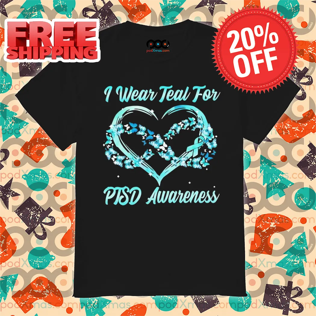 Heart I Wear Teal For PTSD Awareness 2024 Shirt