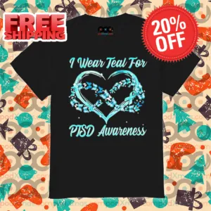 Heart I Wear Teal For PTSD Awareness 2024 Shirt