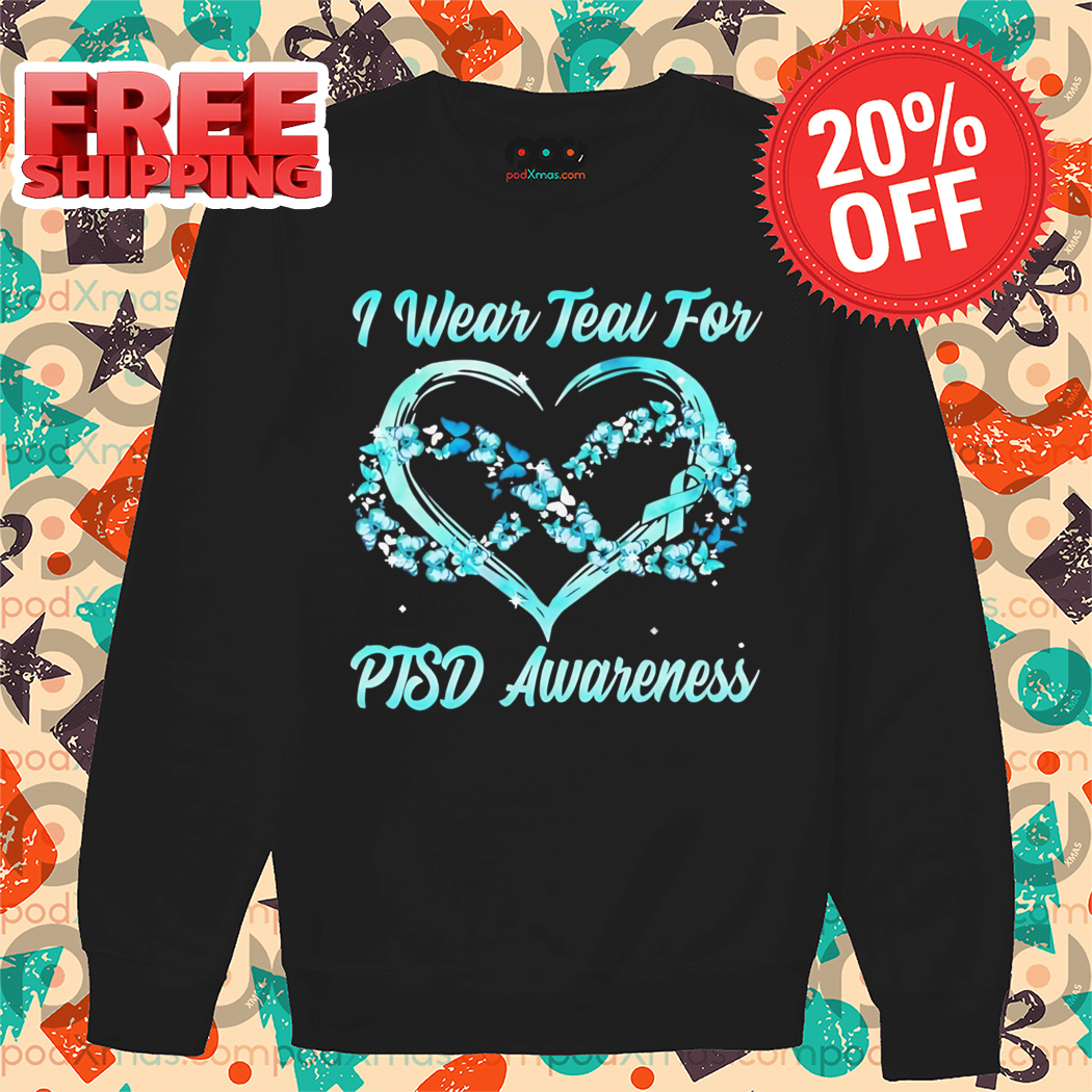 Heart I Wear Teal For PTSD Awareness 2024 Shirt