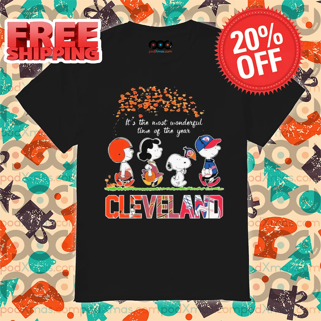 Peanuts Snoopy It's The Most Wonderful Time Of Cleveland Browns Cleveland Cavaliers Cleveland Guardians City Shirt