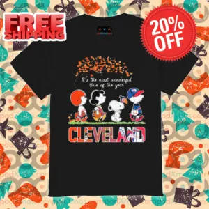Peanuts Snoopy It's The Most Wonderful Time Of Cleveland Browns Cleveland Cavaliers Cleveland Guardians City Shirt