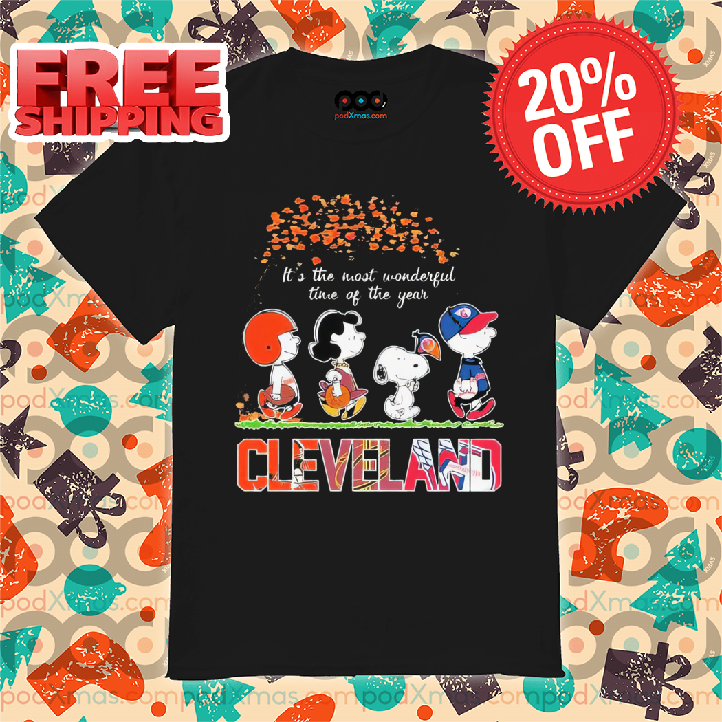 Peanuts Snoopy It's The Most Wonderful Time Of Cleveland Browns Cleveland Cavaliers Cleveland Guardians City Shirt