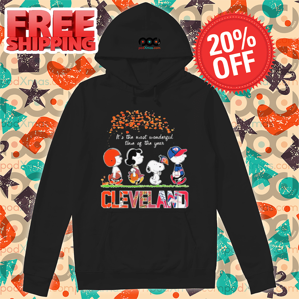 Peanuts Snoopy It's The Most Wonderful Time Of Cleveland Browns Cleveland Cavaliers Cleveland Guardians City Shirt