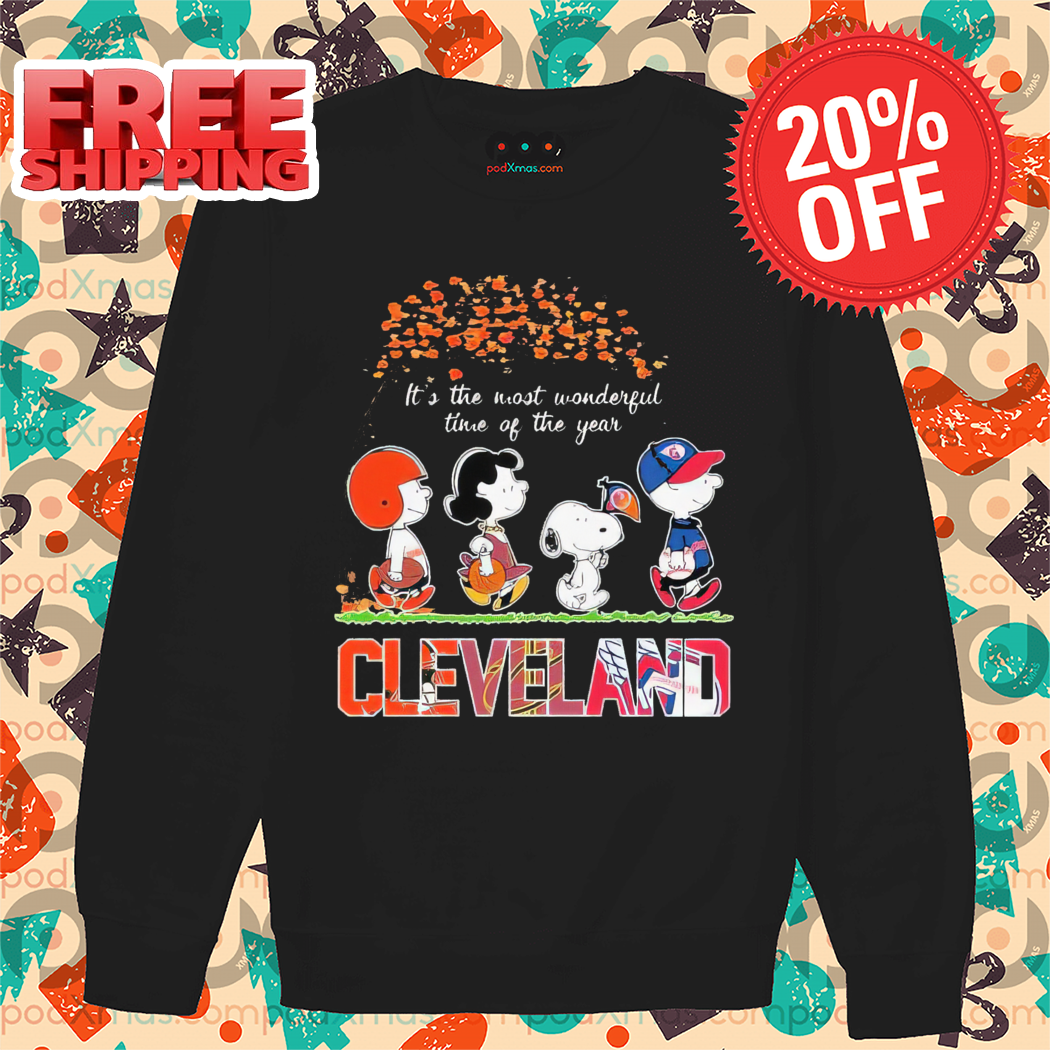 Peanuts Snoopy It's The Most Wonderful Time Of Cleveland Browns Cleveland Cavaliers Cleveland Guardians City Shirt
