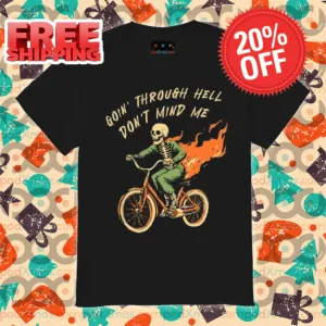 Skeleton Bike Going' Through Hell Don't Mind Me Halloween 2024 Shirt