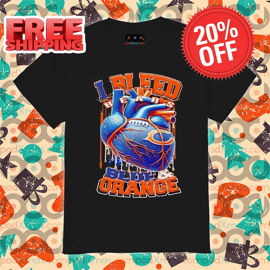 Heart Chicago Bears I Bleed Blue and Orange 2024 Shirt