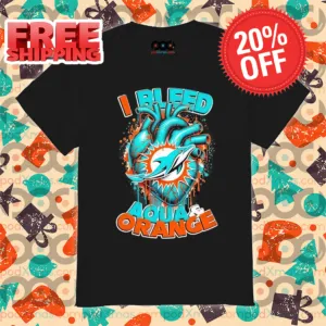 Heart Miamia Dolphins I Bleed Aqua And Orange 2024 Shirt