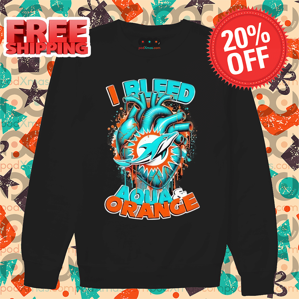 Heart Miamia Dolphins I Bleed Aqua And Orange 2024 Shirt