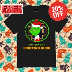 Grinch I Hate People But I Love My Fighting Irish Christmas 2024 Shirt