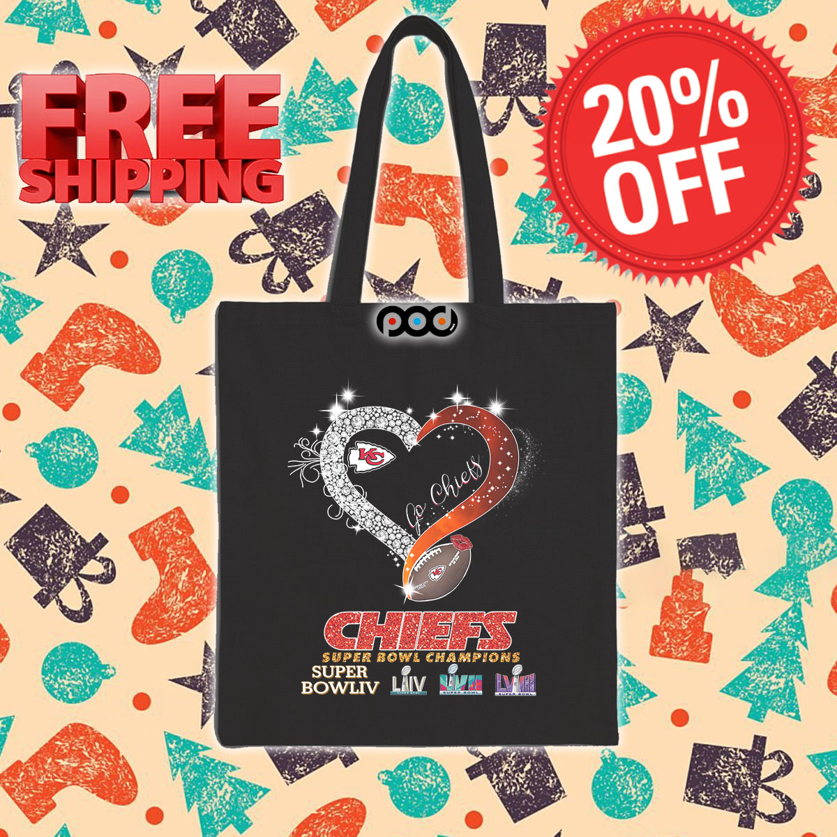Heart Kansas City Chiefs Super Bowl Champions Tote Bag