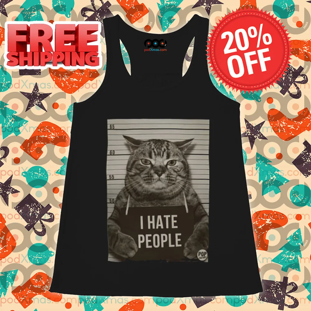 Cat Mugshot I Hate People 2024 Shirt