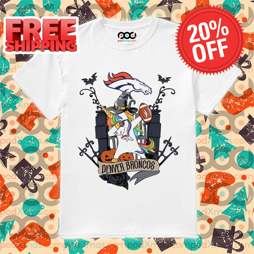Unicorn Witch Dabbing Denver Broncos Halloween 2024 Shirt