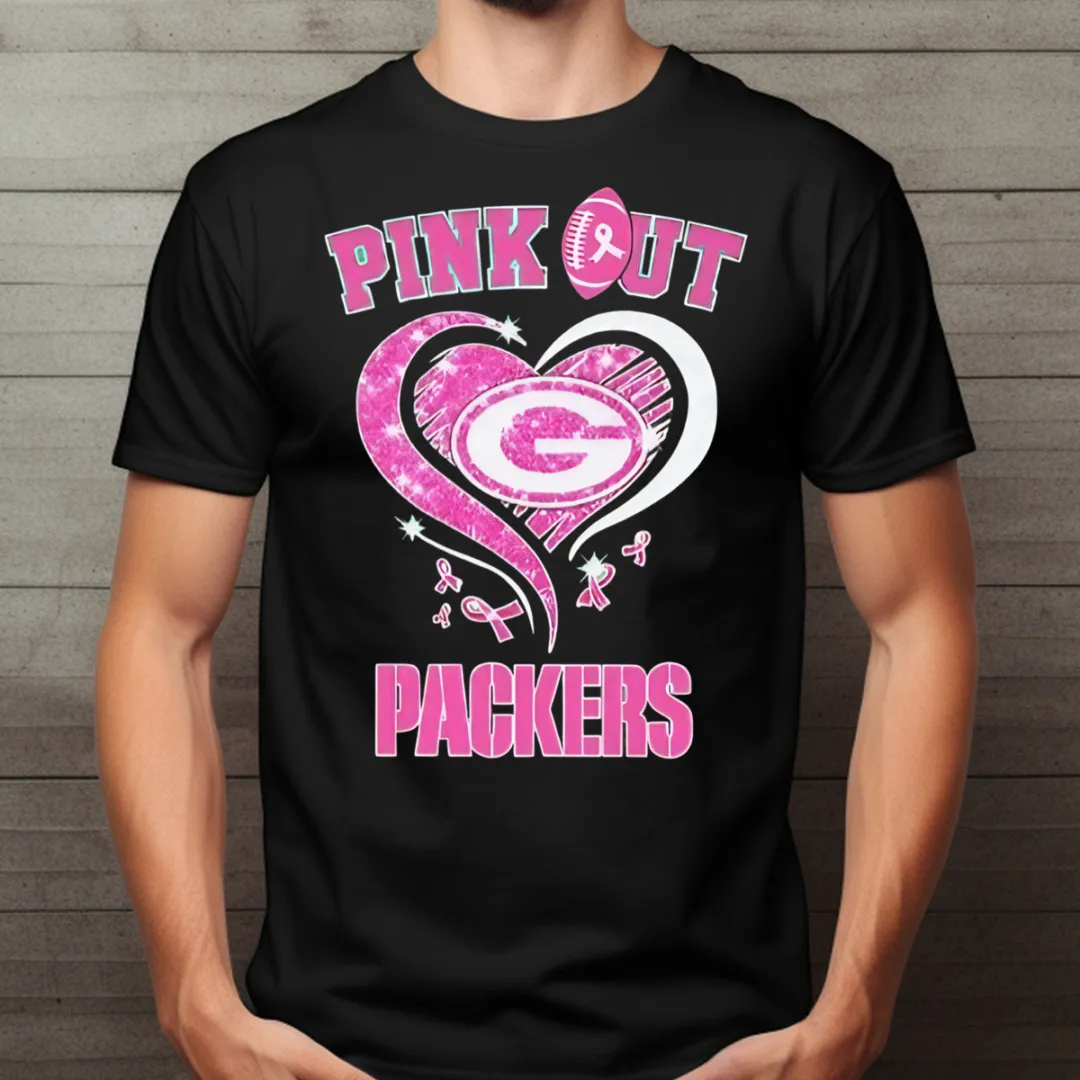 Green Bay Packers Heart Pink Out Packers Breast Cancer Awareness 2024 Shirt