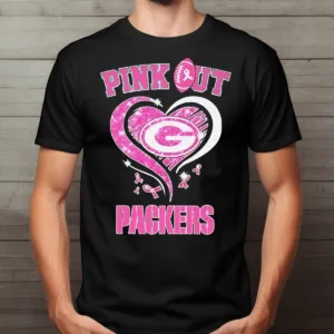 Green Bay Packers Heart Pink Out Packers Breast Cancer Awareness 2024 Shirt