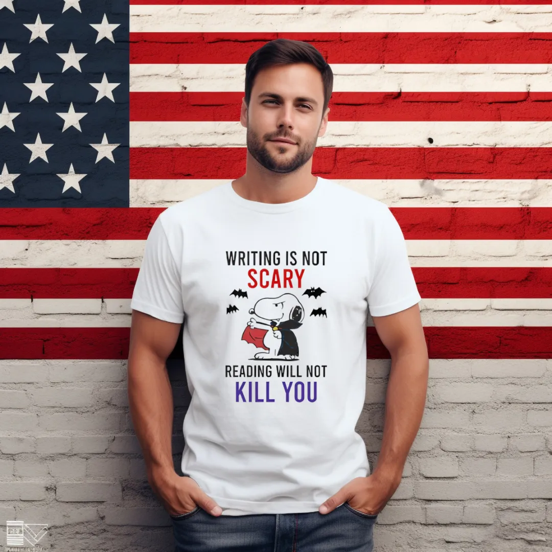 Snoopy Writing Is Not Scary Reading Will Not Kill You Halloween 2024 Shirt