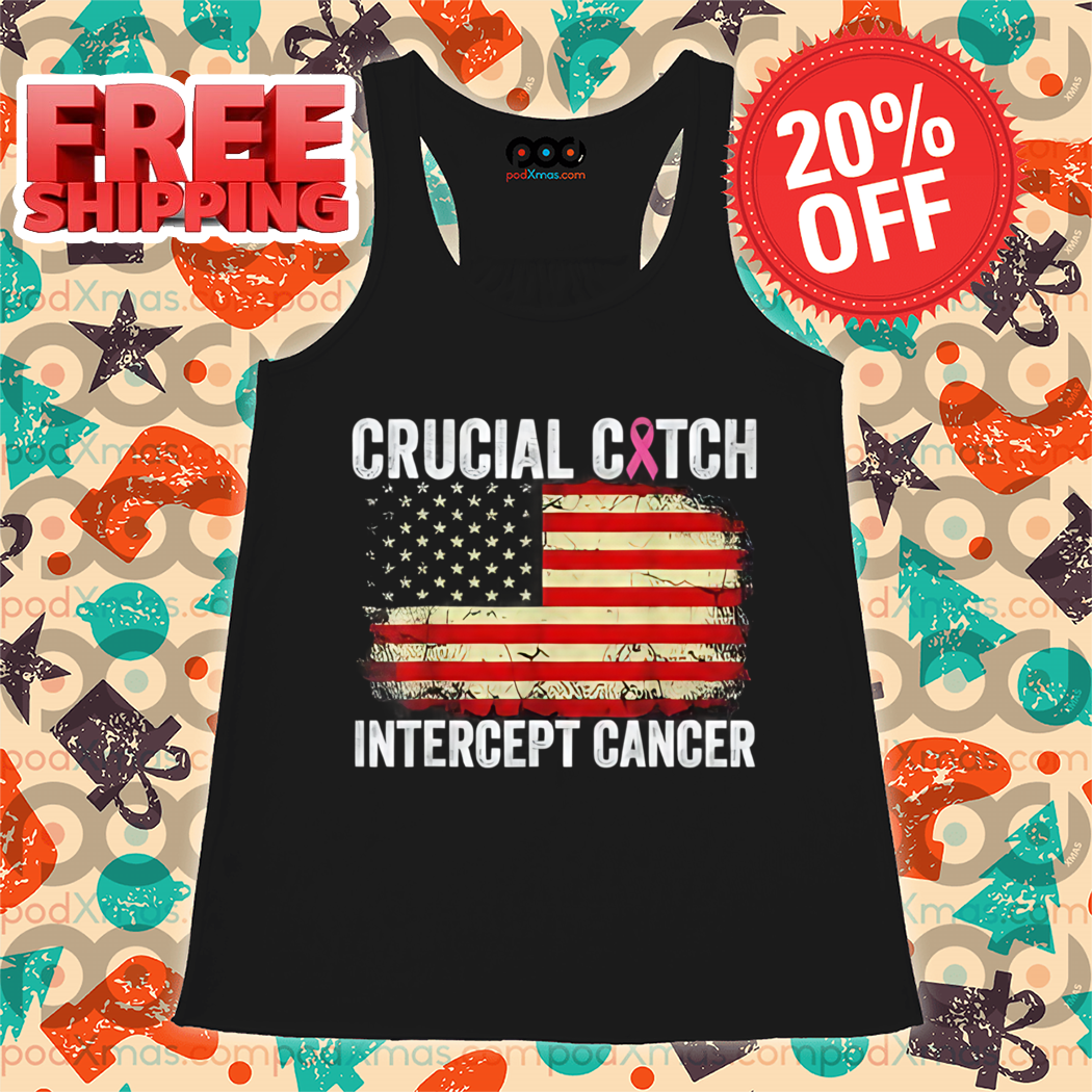 Crucial Catch Intercept Cancer Breast Cancer Awareness American Flag Shirt