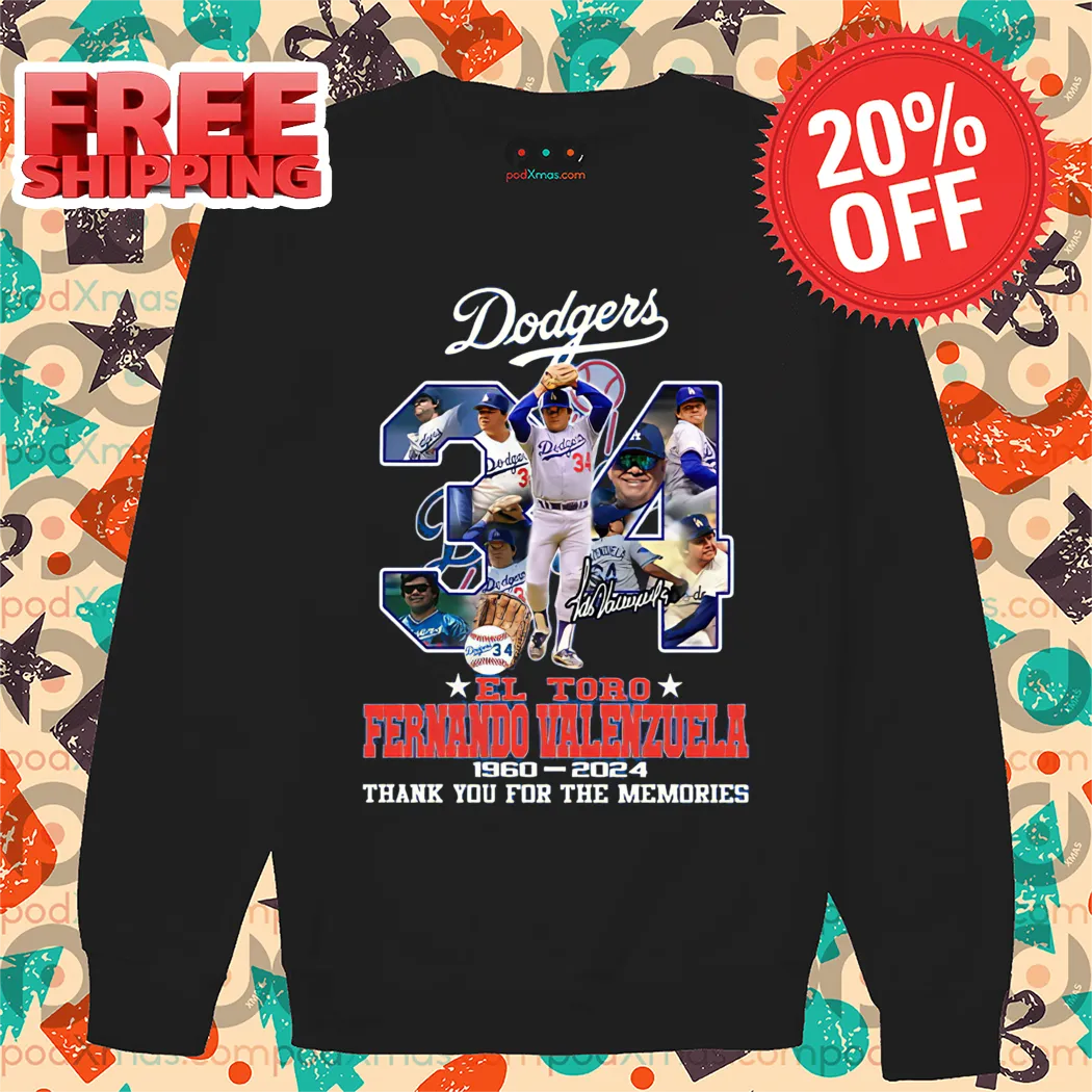 El Toro Fernando Valenzuela 34 Los Angeles Dodgers Pitch Thank You For The Memories 2024 Shirt