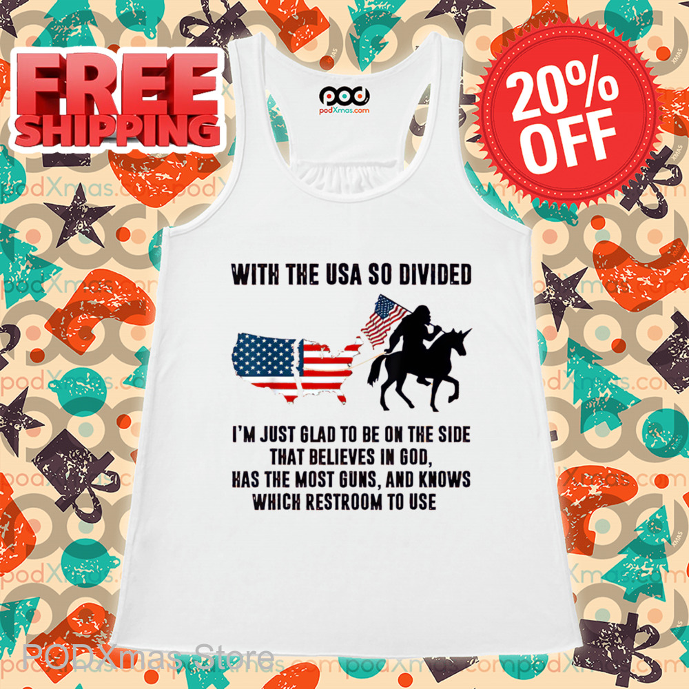Bigfoot Riding Unicorn Flag With The USA So Divided Shirt