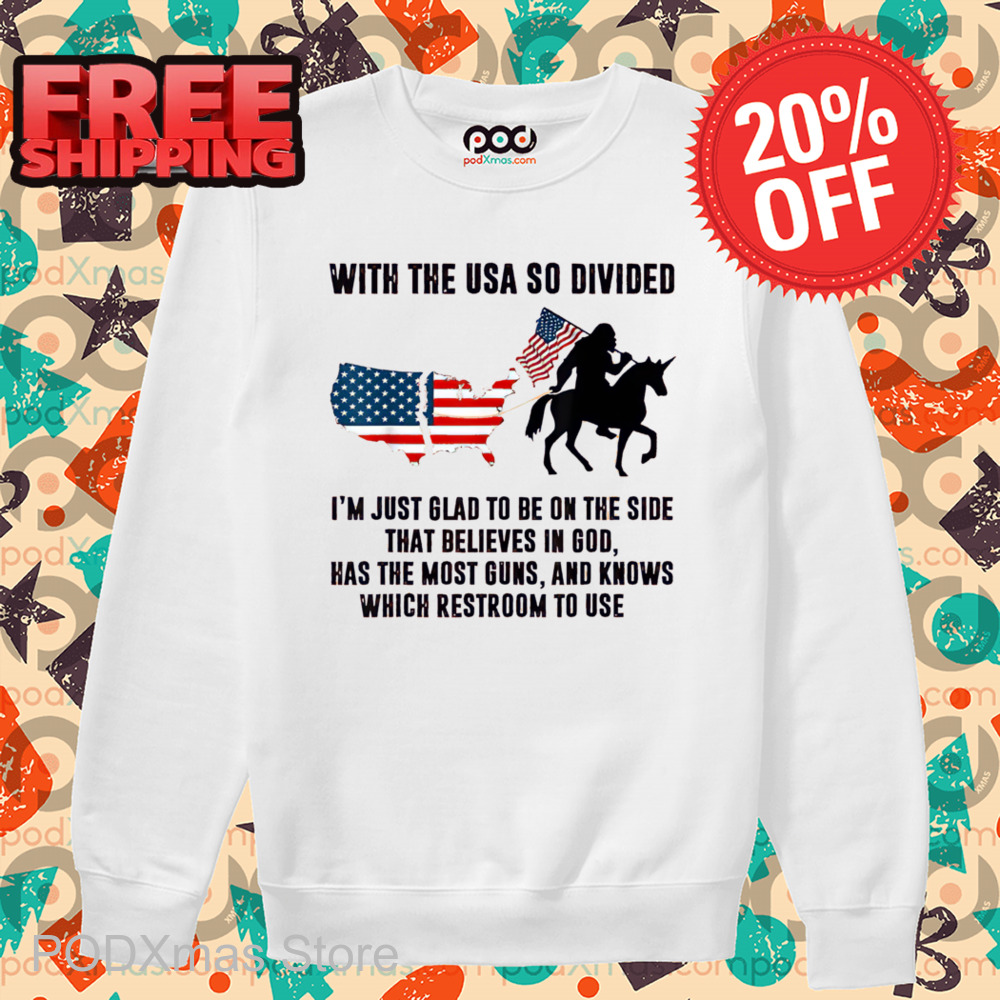 Bigfoot Riding Unicorn Flag With The USA So Divided Shirt