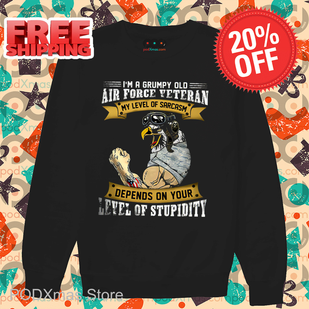 Eagle I'm A Grumpy Old Air Force Veteran My Level Of Sarcasm Depends On Your Level Of Stupidity 2024 Shirt